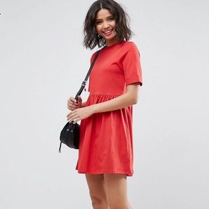 Red Cotton Smock Dress